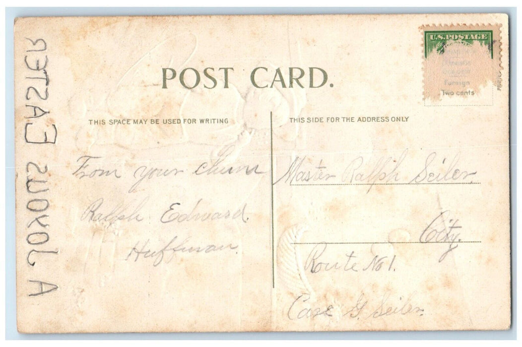 c1910's Easter Dutch Boy Hanging Eggs Basket Embossed Posted Antique Postcard