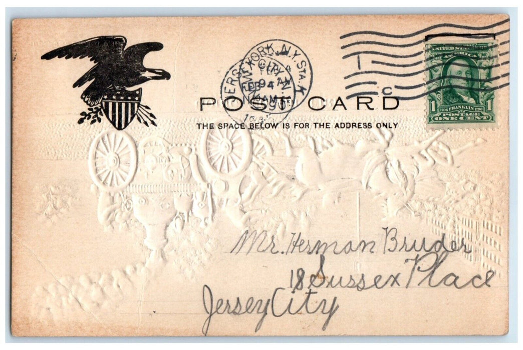 1905 Going To Fire Embossed Horse Carriage Glitter New York City Posted Postcard
