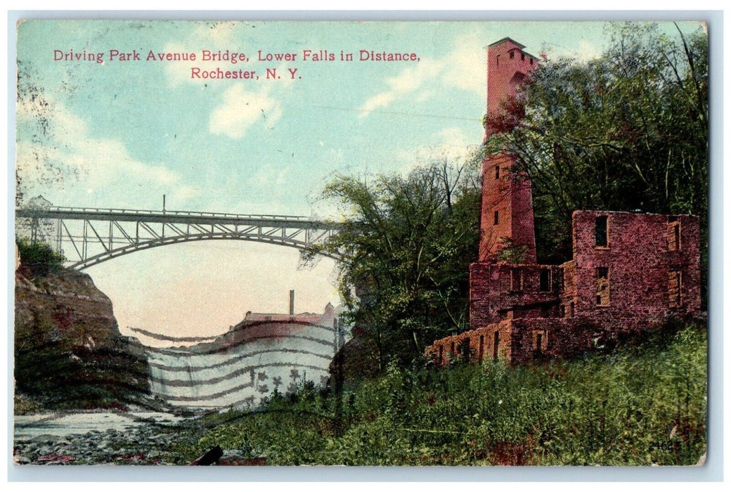 1910 Driving Park Avenue Bridge Lower Falls Distance Rochester New York Postcard
