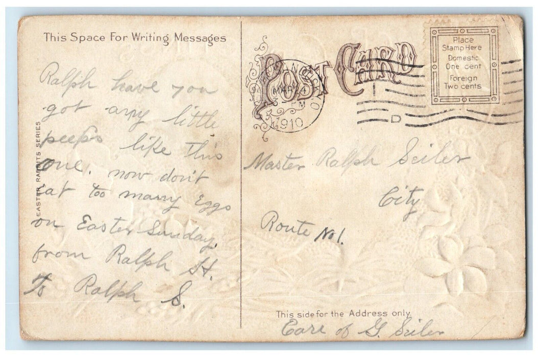 1910 Easter Greetings Big Chick Hatched Egg Flowers Embossed Antique Postcard