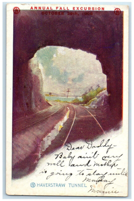 1906 Annual Fall Excursion Haverstraw Tunnel Roscoe New York NY Posted Postcard