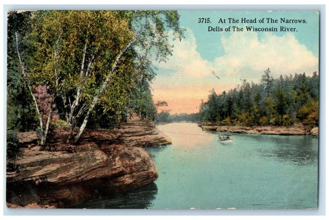 1910 Head Narrows Dells River Wisconsin River Boat WI Vintage Antique Postcard