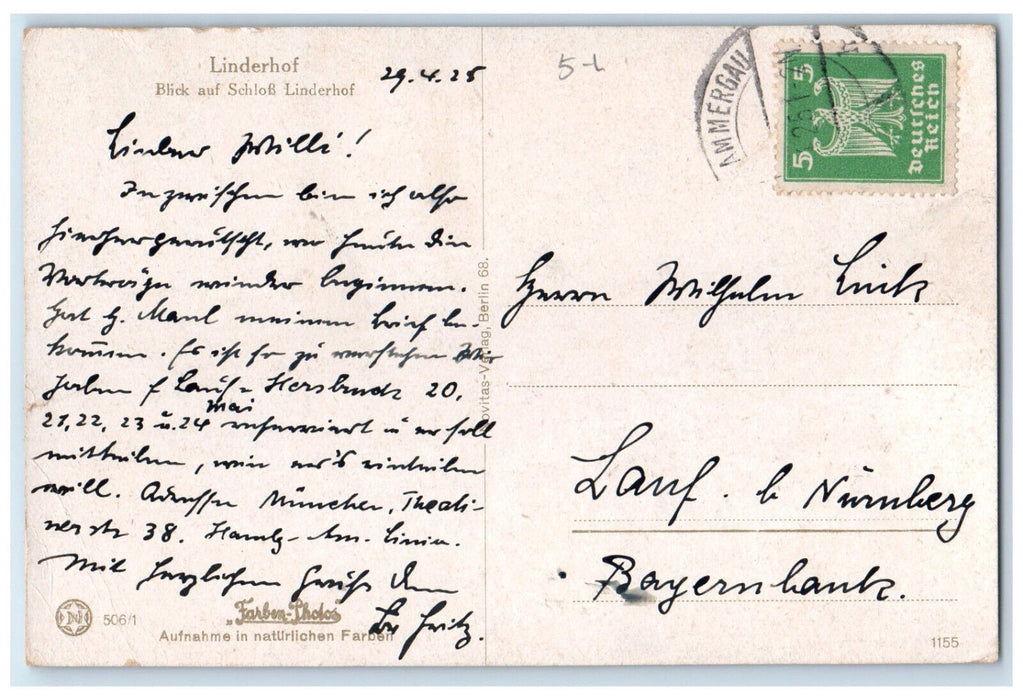 1925 Monument at Linderhof Palace Etta Germany Vintage Posted Postcard