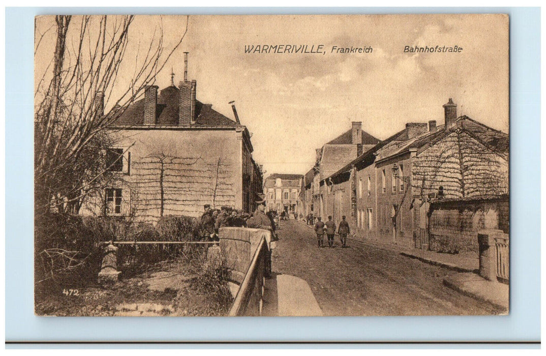 1917 Train Station Street Warmerville France Antique Posted Postcard