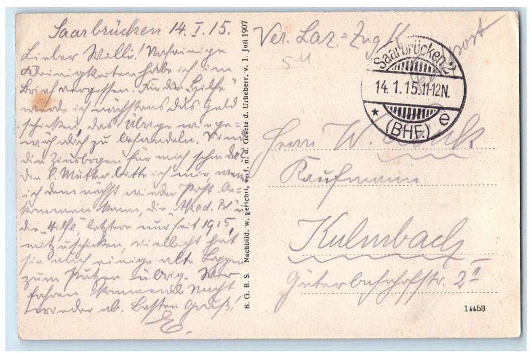 1915 Kaiser Friedrich Brücke Saarbrücken Saarland Germany Posted Postcard