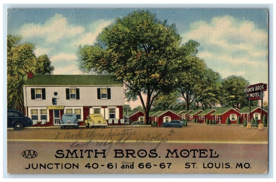 1945 Smith Bros Motel Roadside Cars St. Louis Missouri MO Vintage Postcard