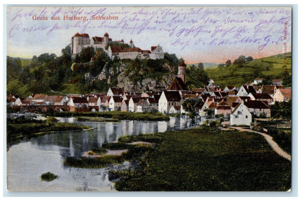 1909 Greetings from Harburg Swabia Bavaria Germany Posted Vintage Postcard