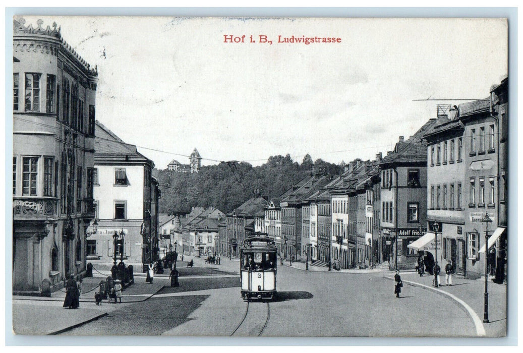 1912 View of Hof Ludwigstrasse Germany Trolley Car Antique Posted Postcard