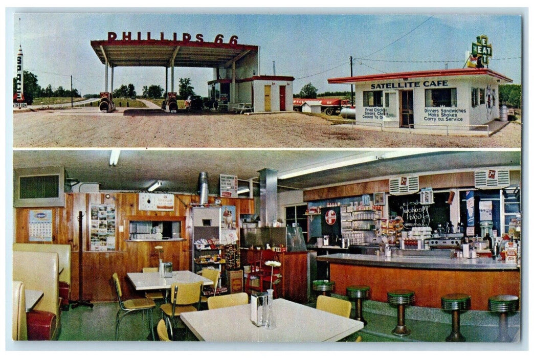 Satellite Cafe Phillip 66 Dining Room Interior Lebanon Missouri MO Postcard