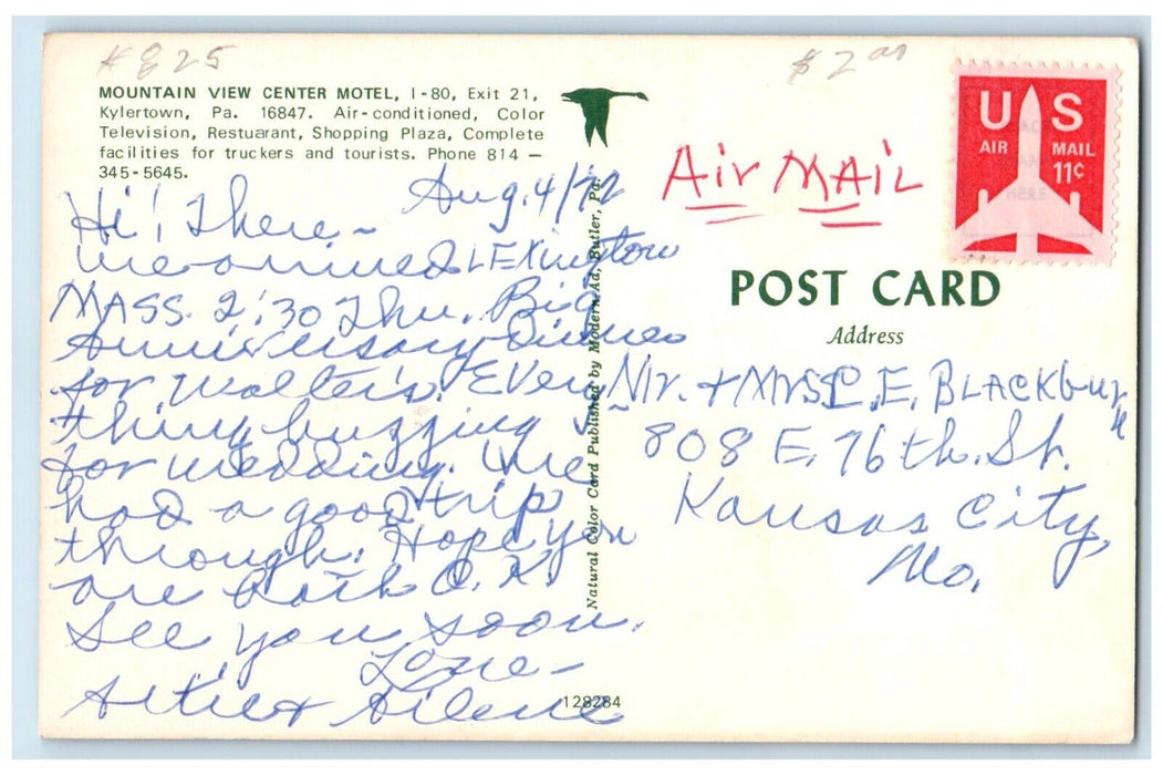 1972 Mountain View Center Motel Kylertown Pennsylvania PA Vintage Postcard
