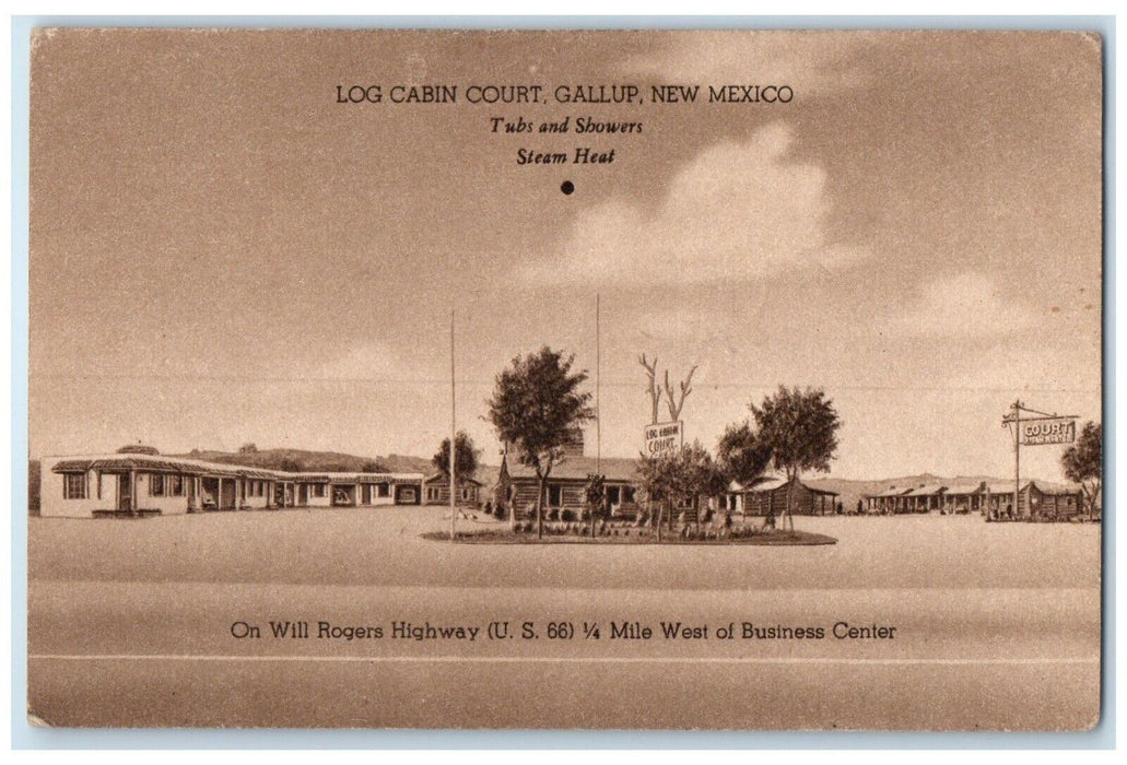 c1940's Log Cabin Court Motel Roadside Gallup New Mexico NM Vintage Postcard