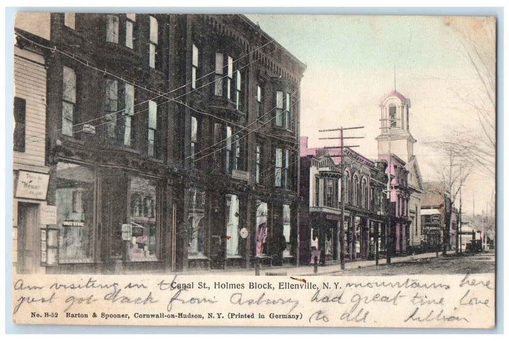 1907 Canal St Holmes Block Buildings Ellenville New York Posted Antique Postcard