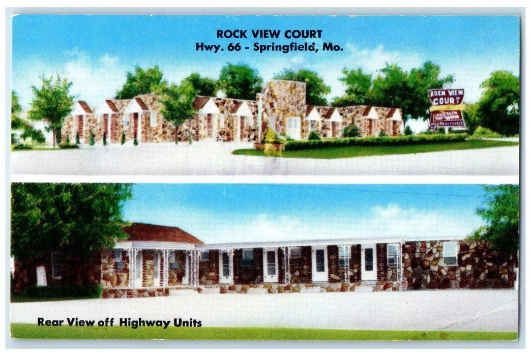 c1950's Rock View Court Motel Springfield Missouri MO Dual View Vintage Postcard