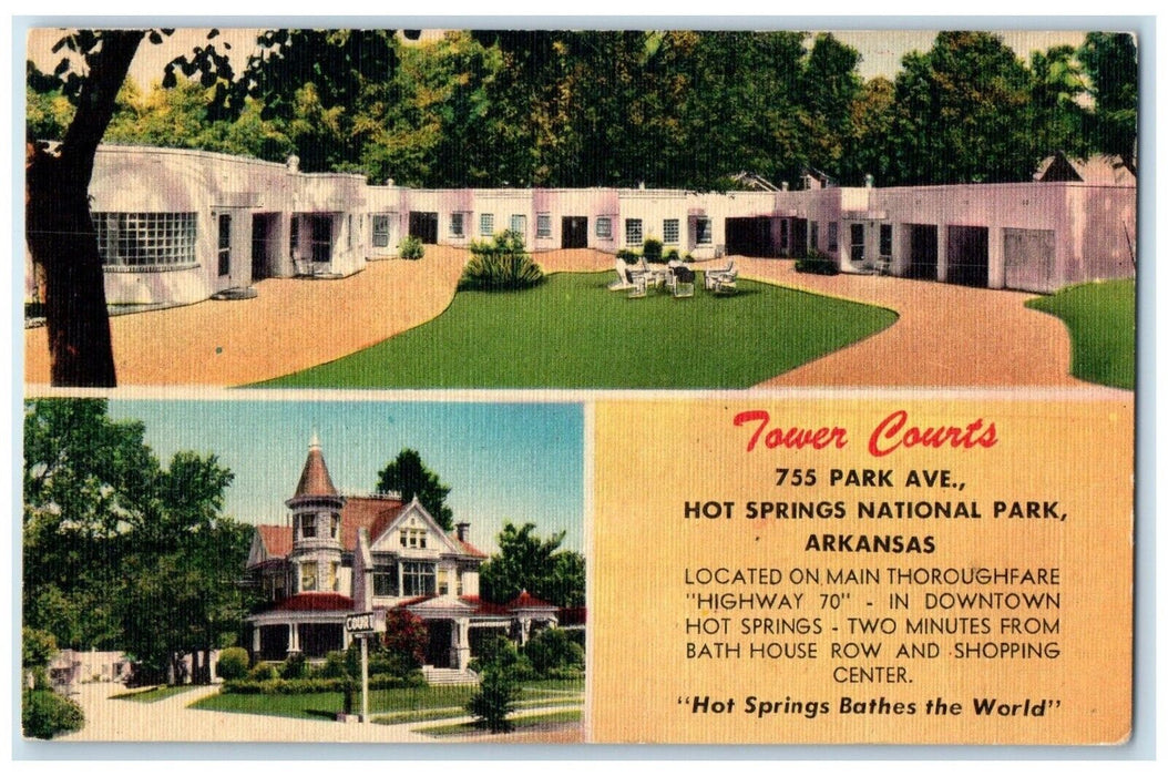 c1950's Tower Courts Motel Hot Springs National Park Arkansas AR Postcard