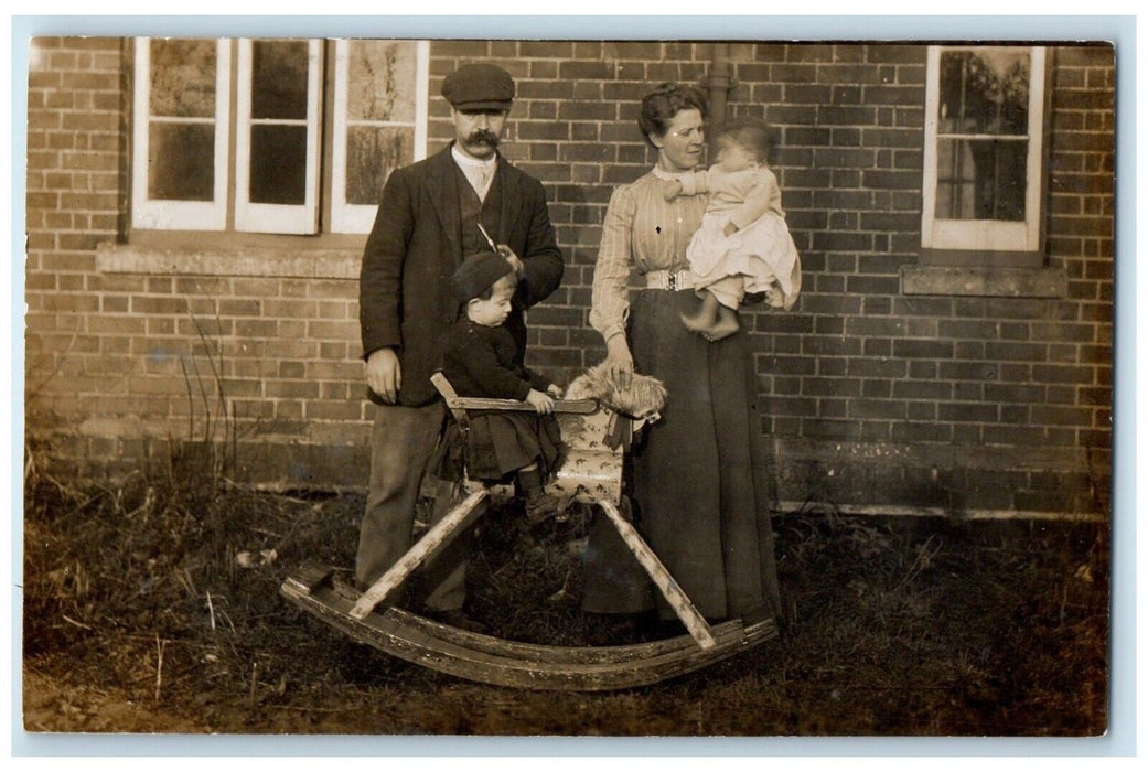 c1910's Family Children Rocking Horse England United Kingdom RPPC Photo Postcard