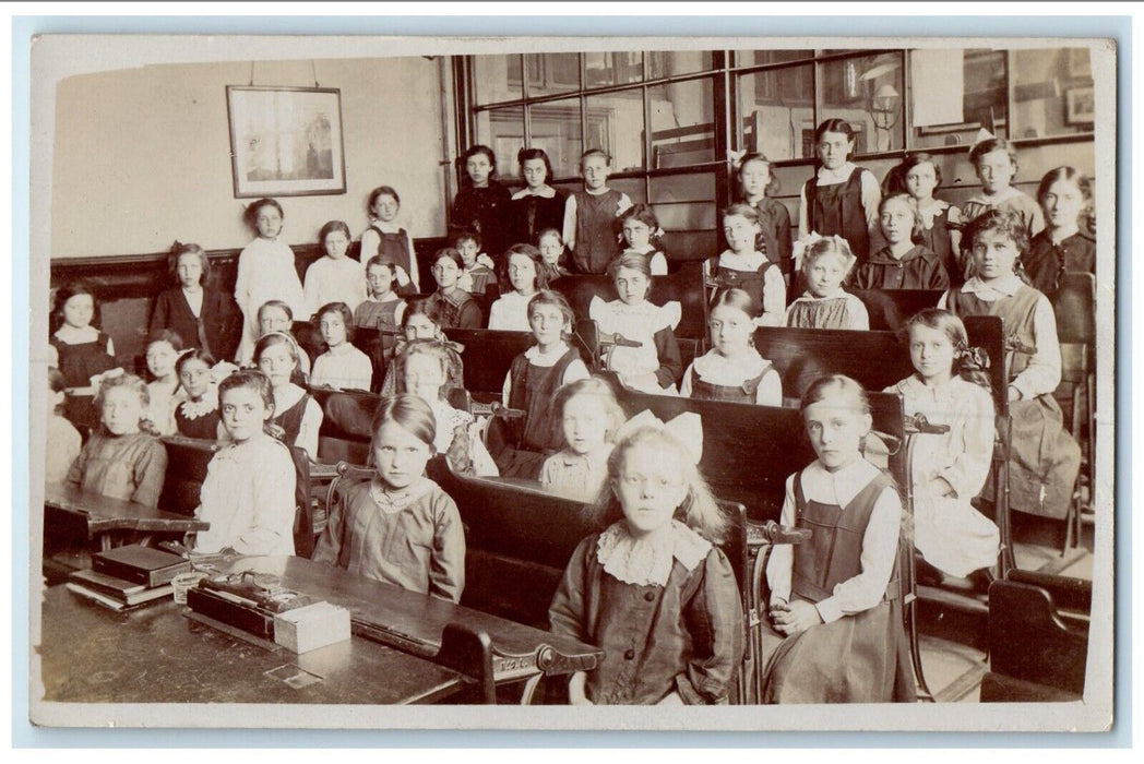 Girls School Classroom Interior England United Kingdom RPPC Photo Postcard