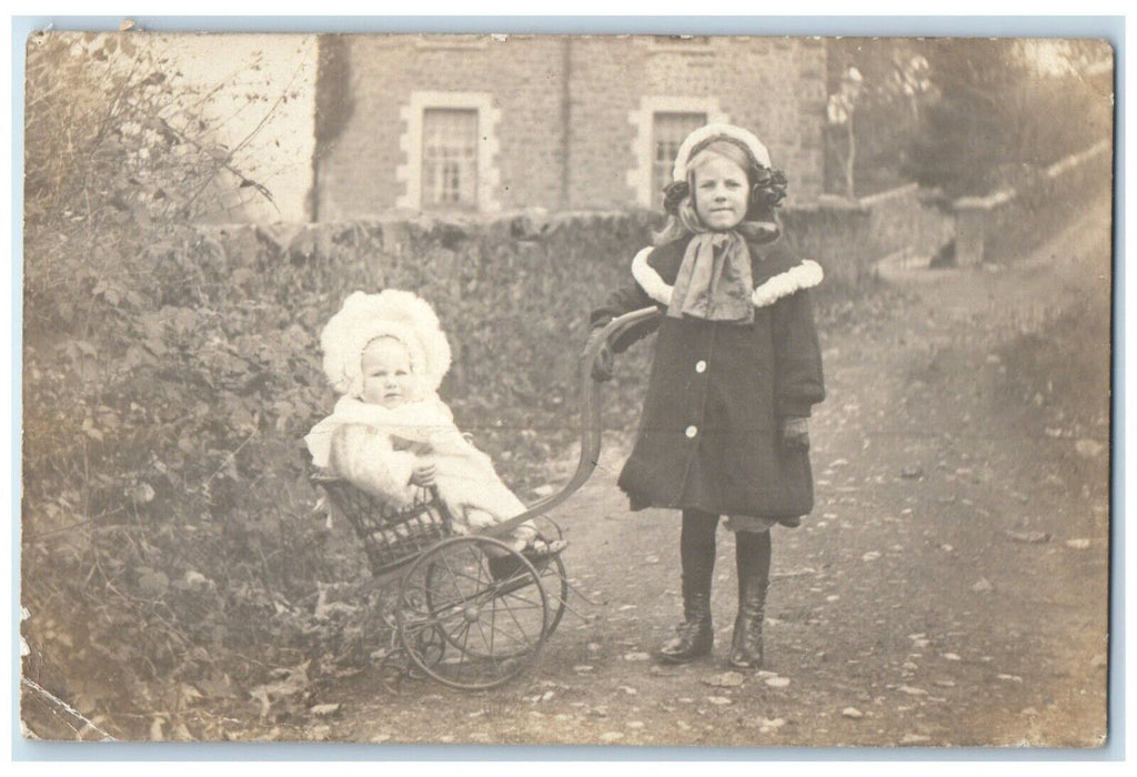 1906 Little Girl Baby Wagon Ramsgate England United Kingdom RPPC Photo Postcard