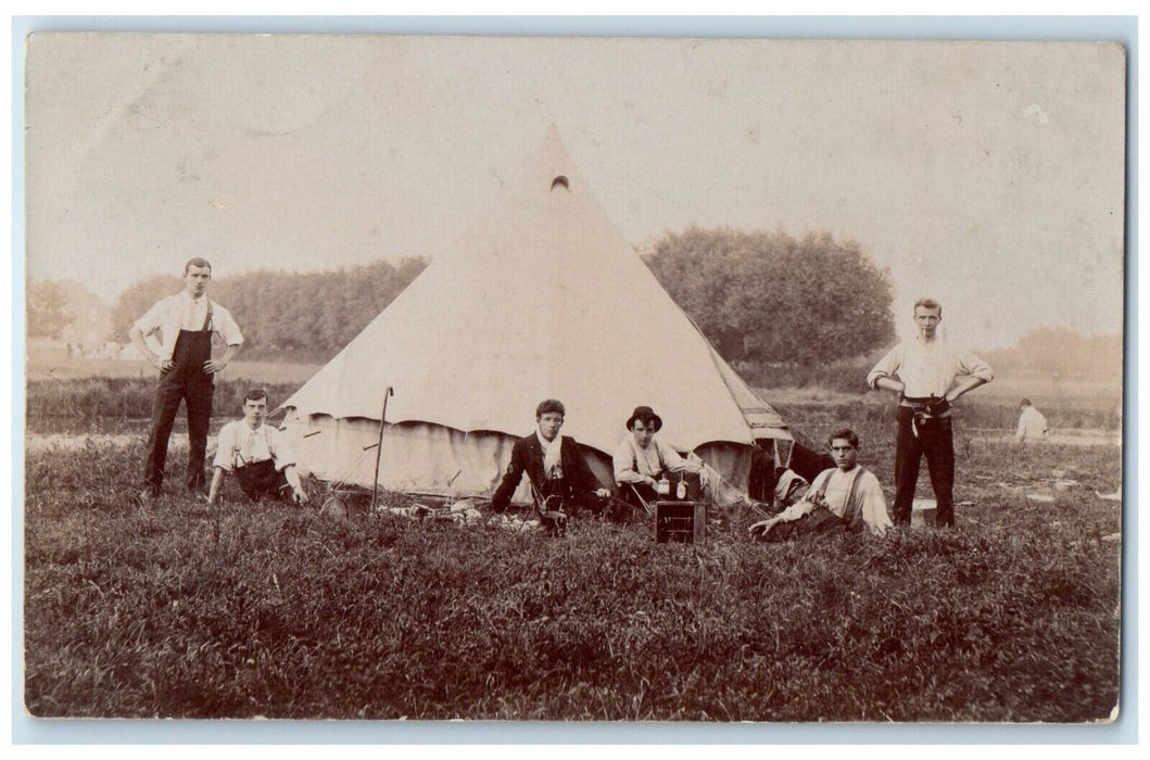 c1910's Camping Tent Boys England United Kingdom RPPC Photo Antique Postcard