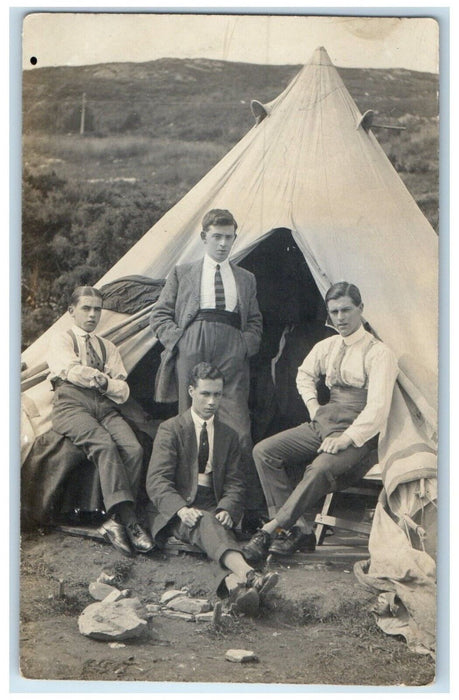 c1910's Boys Teepee Camping England United Kingdom UK RPPC Photo Postcard