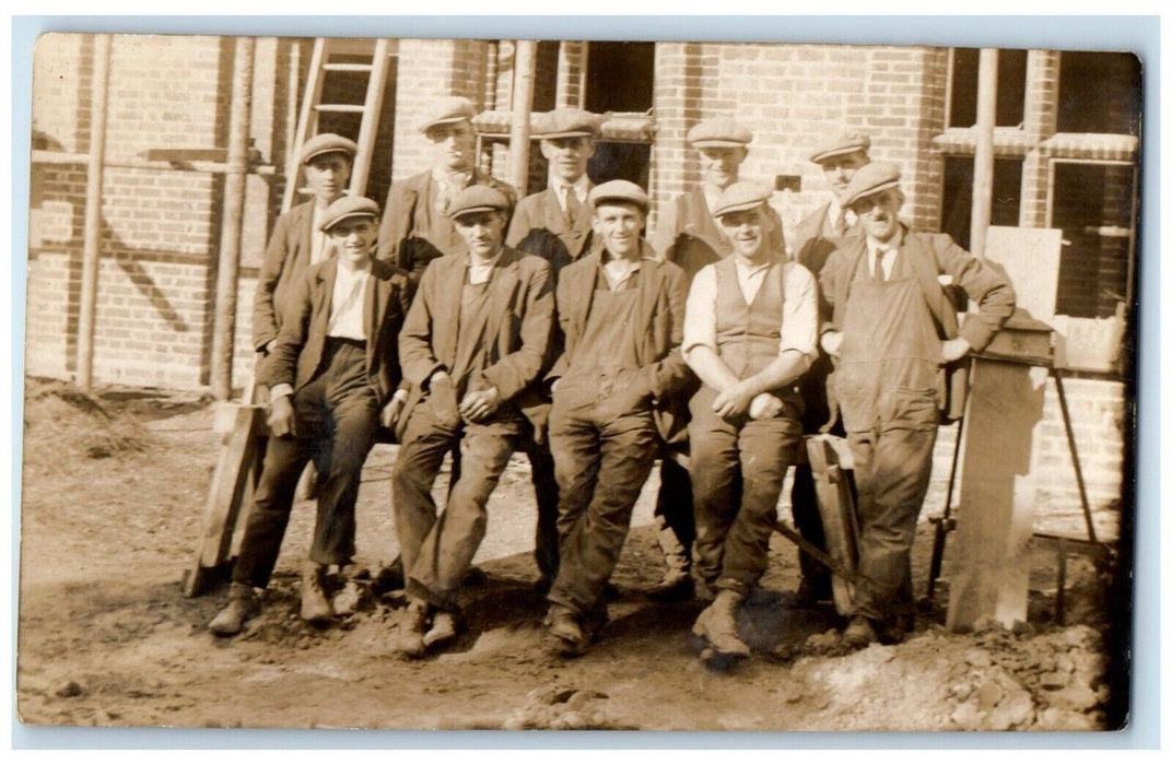 c1910's Boys Smoking Construction England United Kingdom UK RPPC Photo Postcard