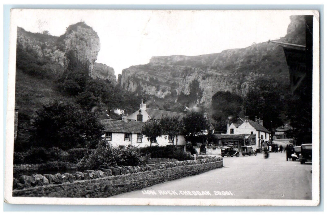 Lion Rock Cheddar Cars England United Kingdom UK RPPC Photo Antique Postcard