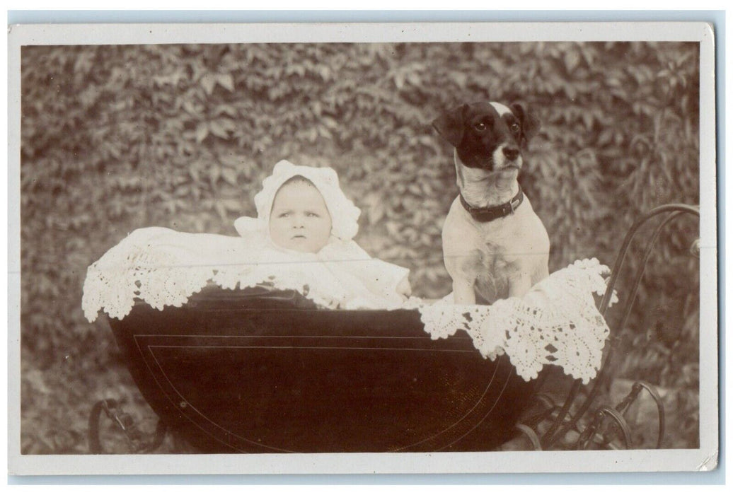 c1910's Cute Baby And Terrier Dog England United Kingdom UK RPPC Photo Postcard