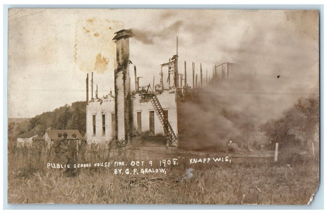 1909 Public School House Fire Disaster G.F. Gralow Knapp WI RPPC Photo Postcard
