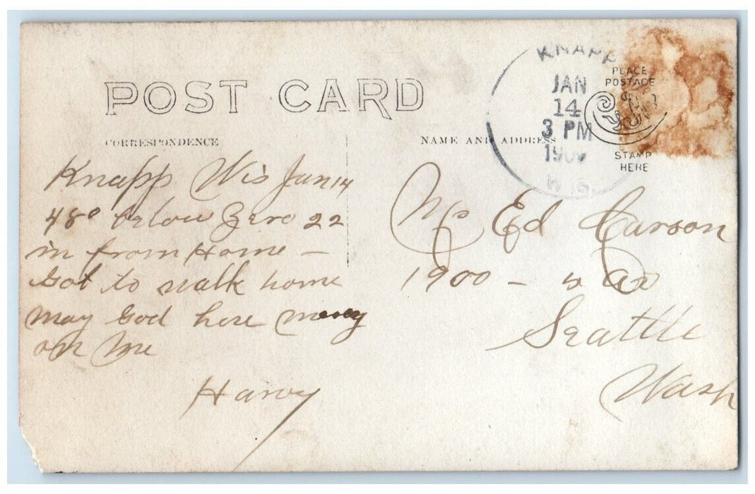 1909 Public School House Fire Disaster G.F. Gralow Knapp WI RPPC Photo Postcard