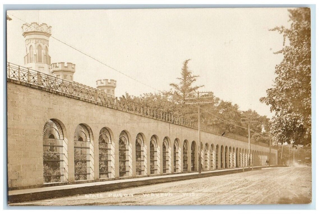 c1910's Wisconsin State Prison Wall Tower View Waupun WI RPPC Photo Postcard