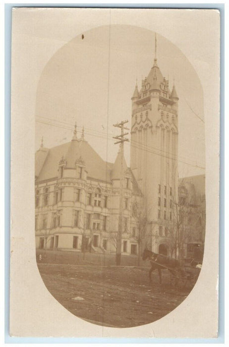 1910 Spokane County Court House Horse View Washington WA RPPC Photo Postcard