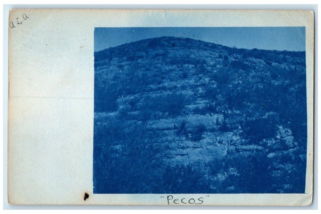 1908 Range Pecos Landscape Cyanotype San Angelo Texas TX RPPC Photo Postcard