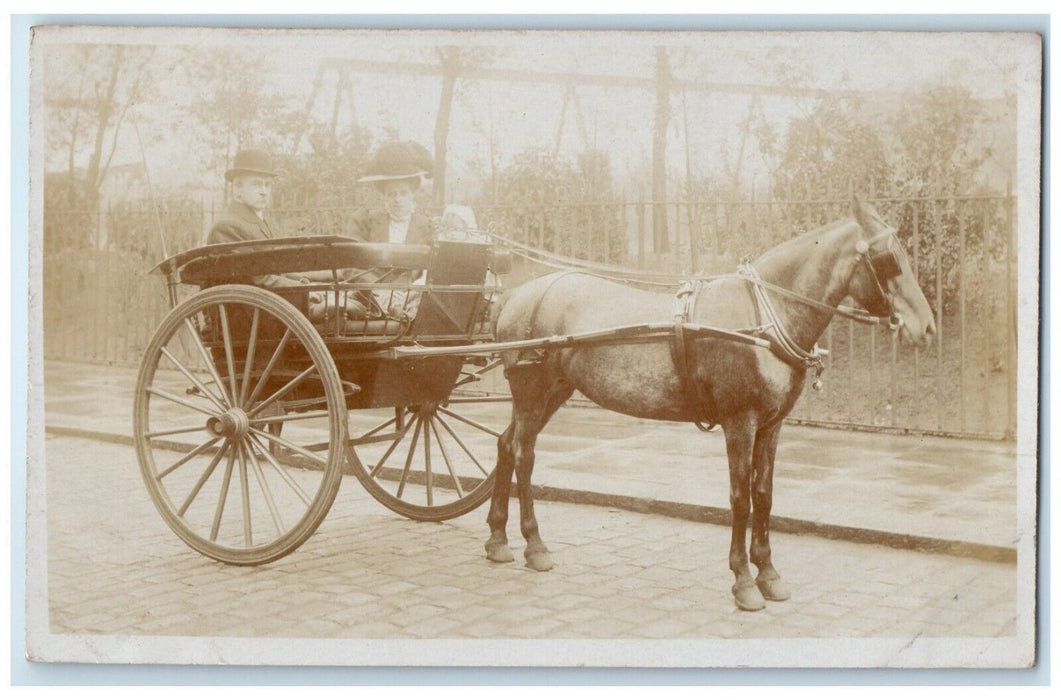 c1910's Family Riding Horse Wagon England United Kingdom UK RPPC Photo Postcard