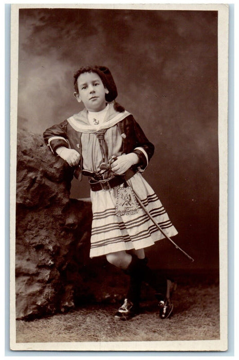 c1910's Boy Swashbuculer Theatre Costume Studio England UK RPPC Photo Postcard