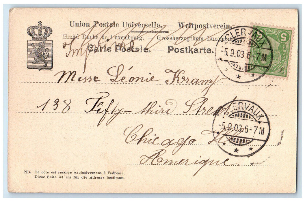 1903 Chateau Castle Clerf Clervaux Luxembourg Antique Posted Postcard
