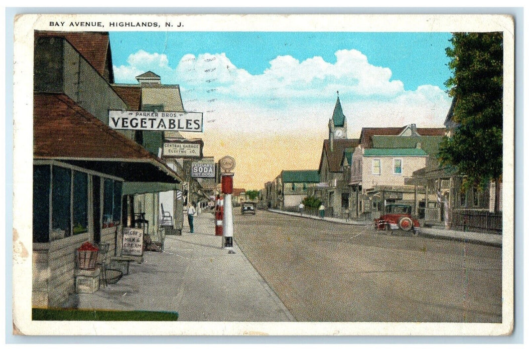 1931 Bay Avenue Street Road Buildings Classic Car Highlands New Jersey Postcard