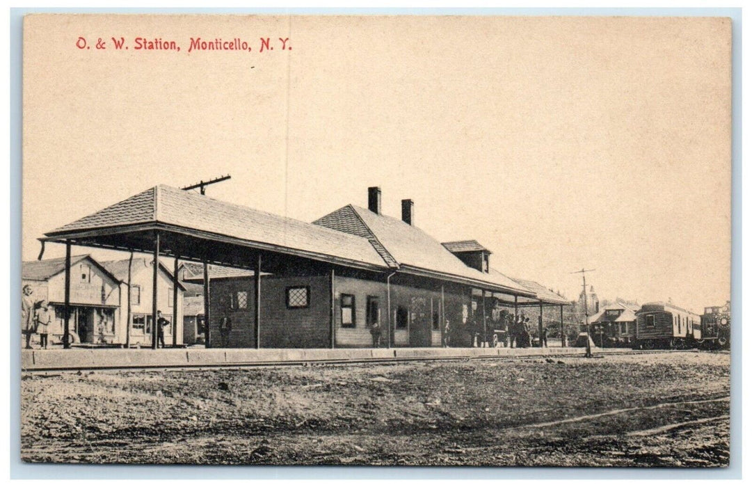 c1910 O. & W. Station Locomotive Train Monticello New York NY Unposted Postcard