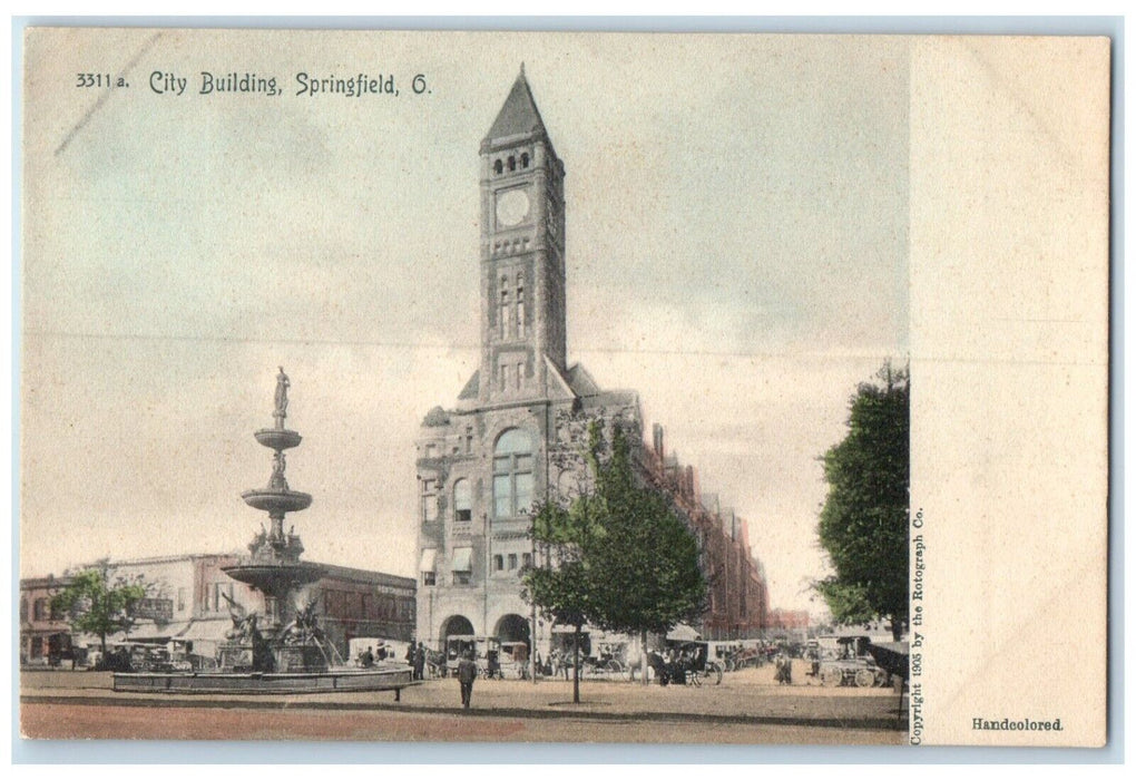 c1905 Exterior View City Building Fountain Springfield Ohio OH Unposted Postcard