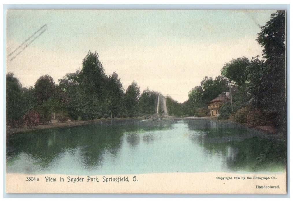 c1905 View Snyder Park Lake River Fountain Springfield Ohio OH Antique Postcard