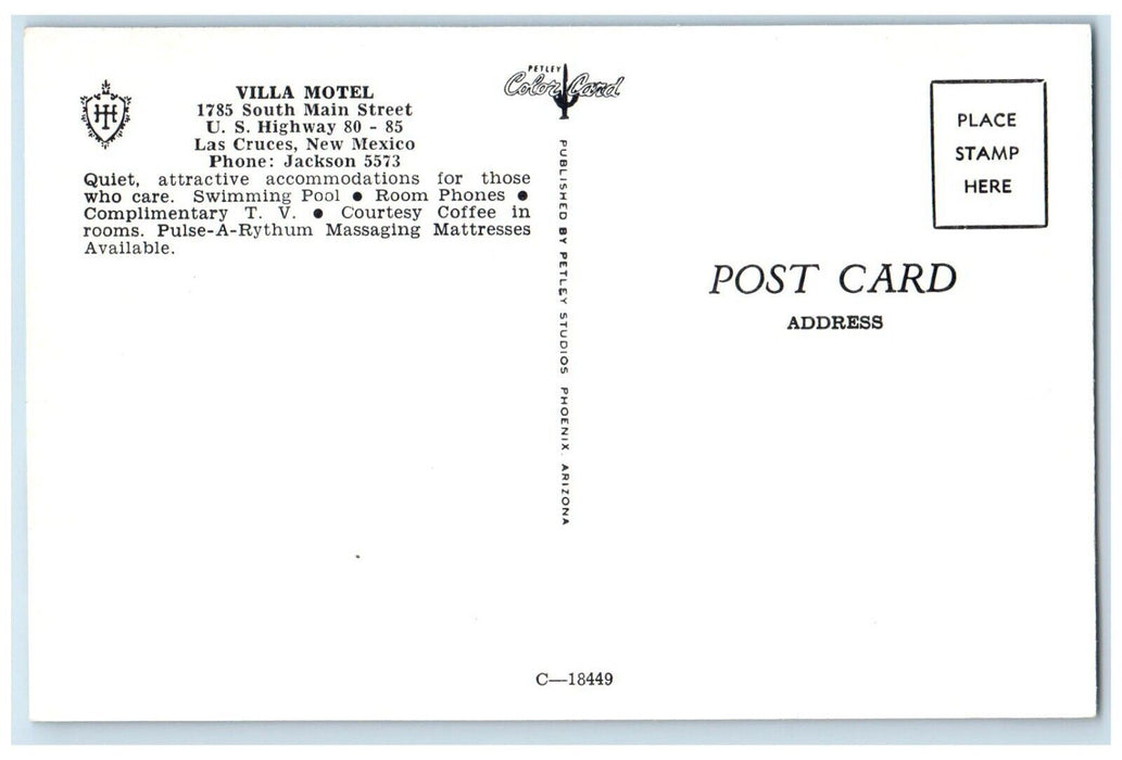 c1950's Villa Motel And Swimming Pool La Cruces New Mexico NM Vintage Postcard