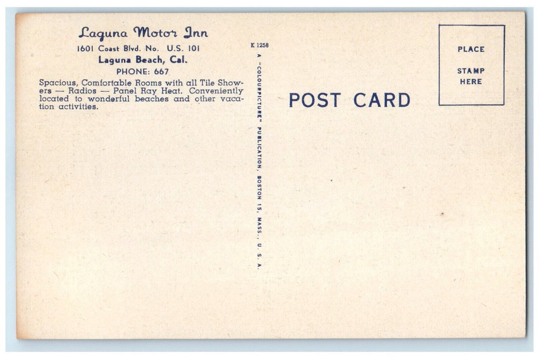 c1950's Laguna Motor Inn Motel Roadside Laguna Beach California CA Postcard