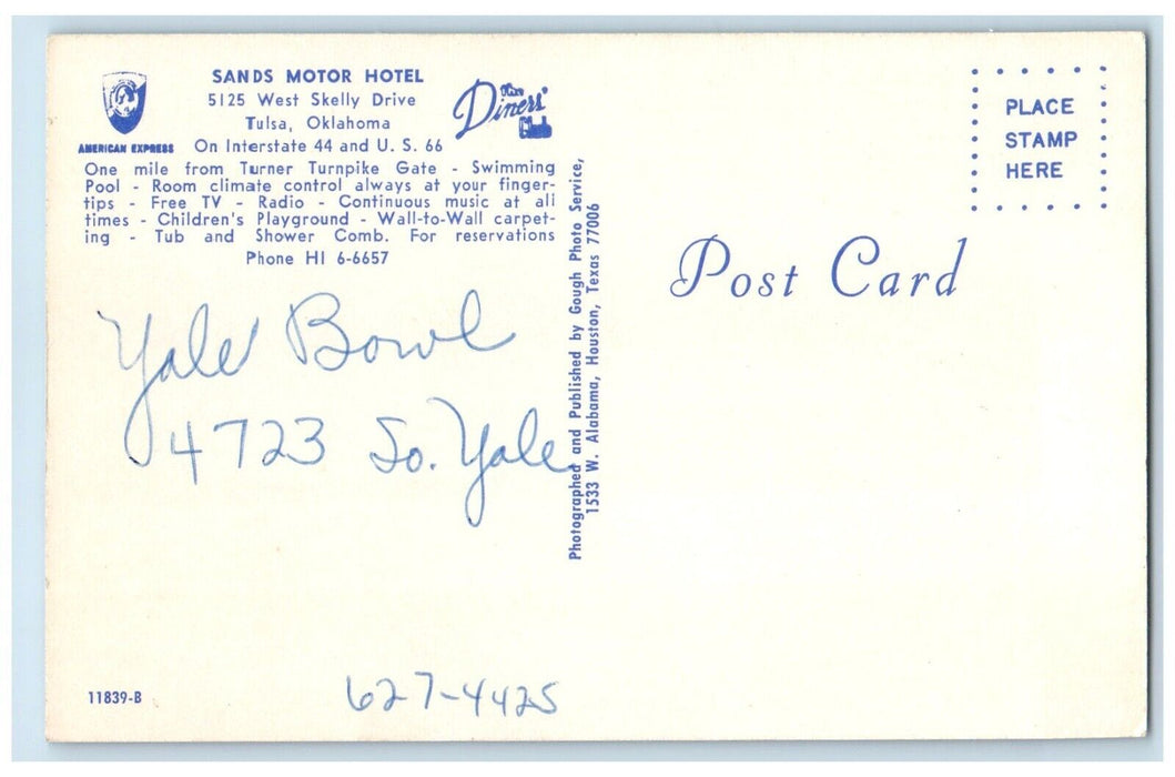 c1960's Sands Motor Hotel Cars Roadside Pool Room Tulsa Oklahoma OK Postcard