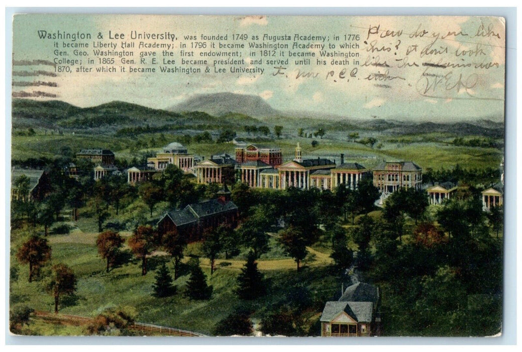 1908 Aerial View Washington Lee University Lexington Virginia VA Posted Postcard