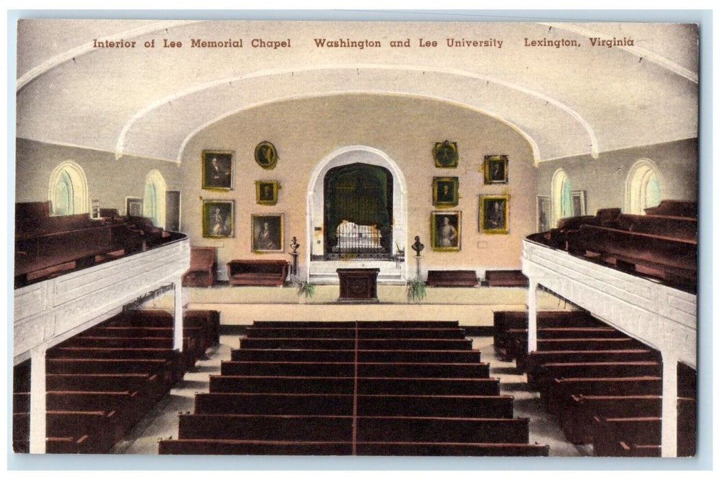 c1940 Interior Lee Memorial Chapel Washington Lee University Lexington Postcard