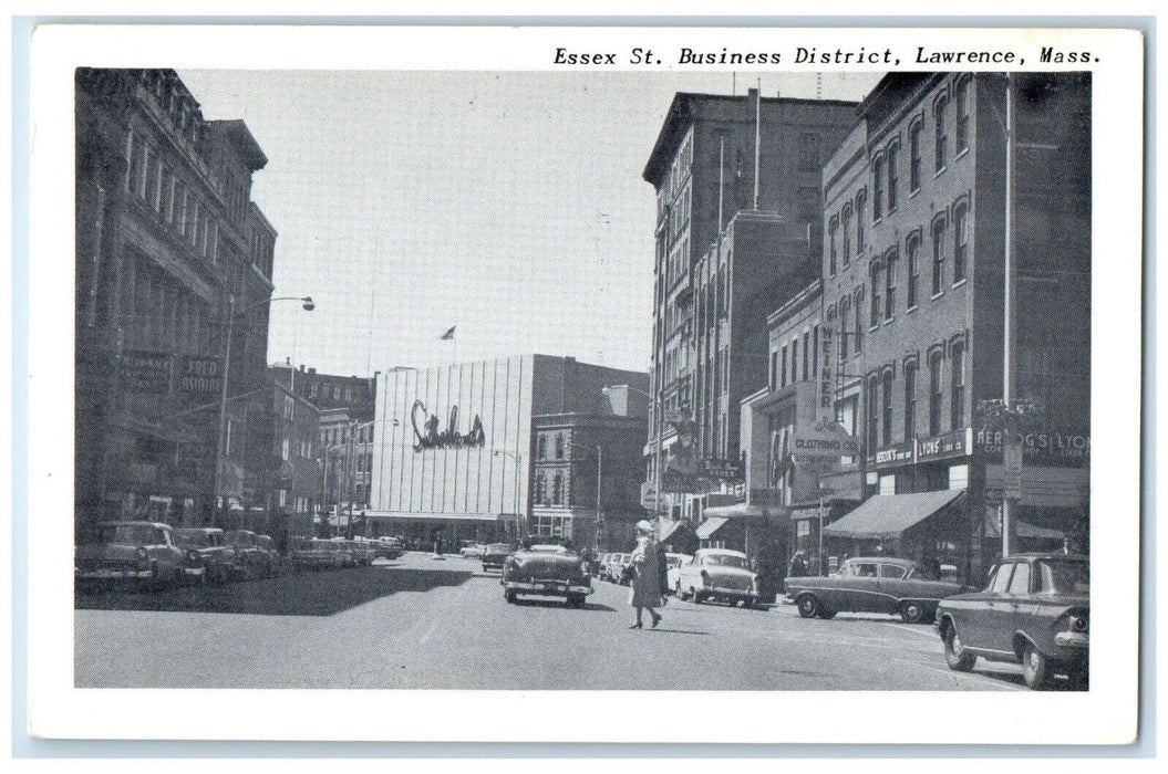 1940 Essex St Business District Lawrence Massachusetts Unposted Vintage Postcard