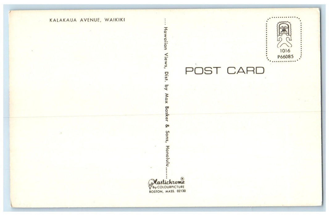 1960 Scenic View Street Road Classic Car Kalakaua Avenue Waikiki Hawaii Postcard
