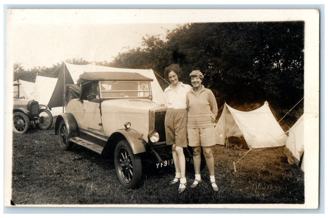 c1910's Woman Camping Car Tent England United Kingdom UK RPPC Photo Postcard