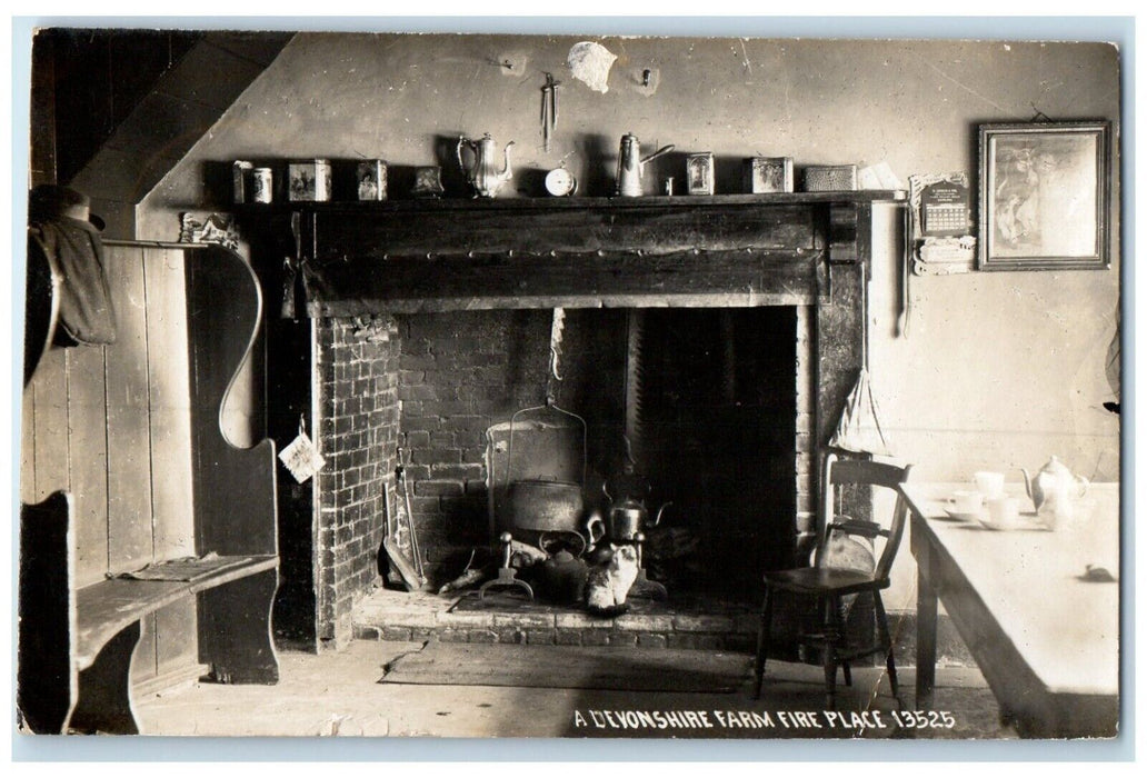 c1910's A Devonshire Farm Fire Place England UK RPPC Photo Antique Postcard