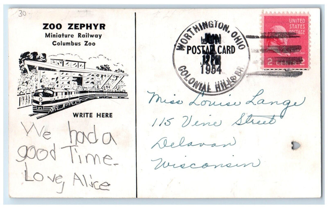 1954 Zoo Zephyr Columbus Zoo Scenic Railway Columbus Ohio OH Vintage Postcard