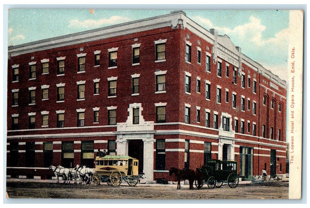 c1910's The Loewen Hotel And Opera House Street View Enid Oklahoma OK Postcard