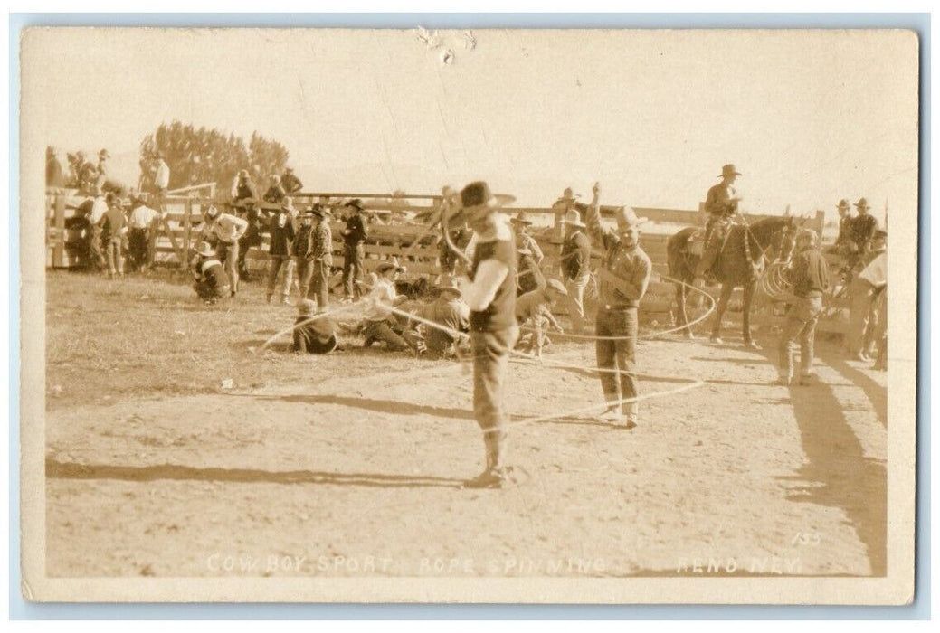 c1918 Cowboys Sport Lasso Rope Spinning Reno Nevada NV RPPC Photo Postcard